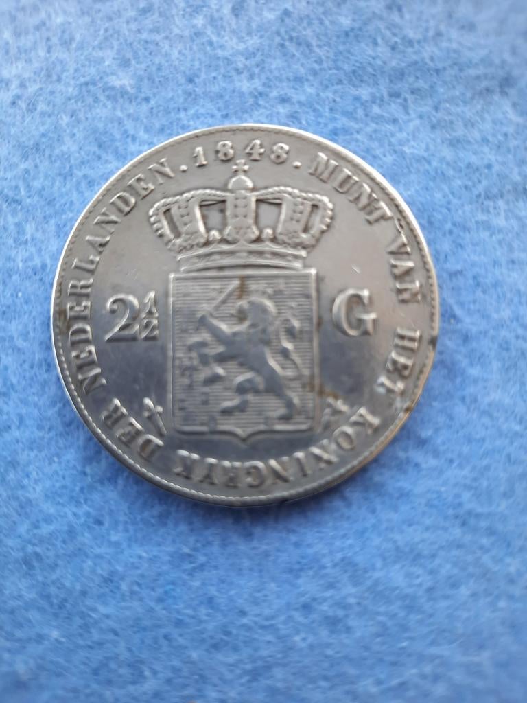 Zilveren 2½ Gulden Willem II uit 1848 - Zeer Mooi, Postzegels en Munten, Munten | Nederland, Ophalen