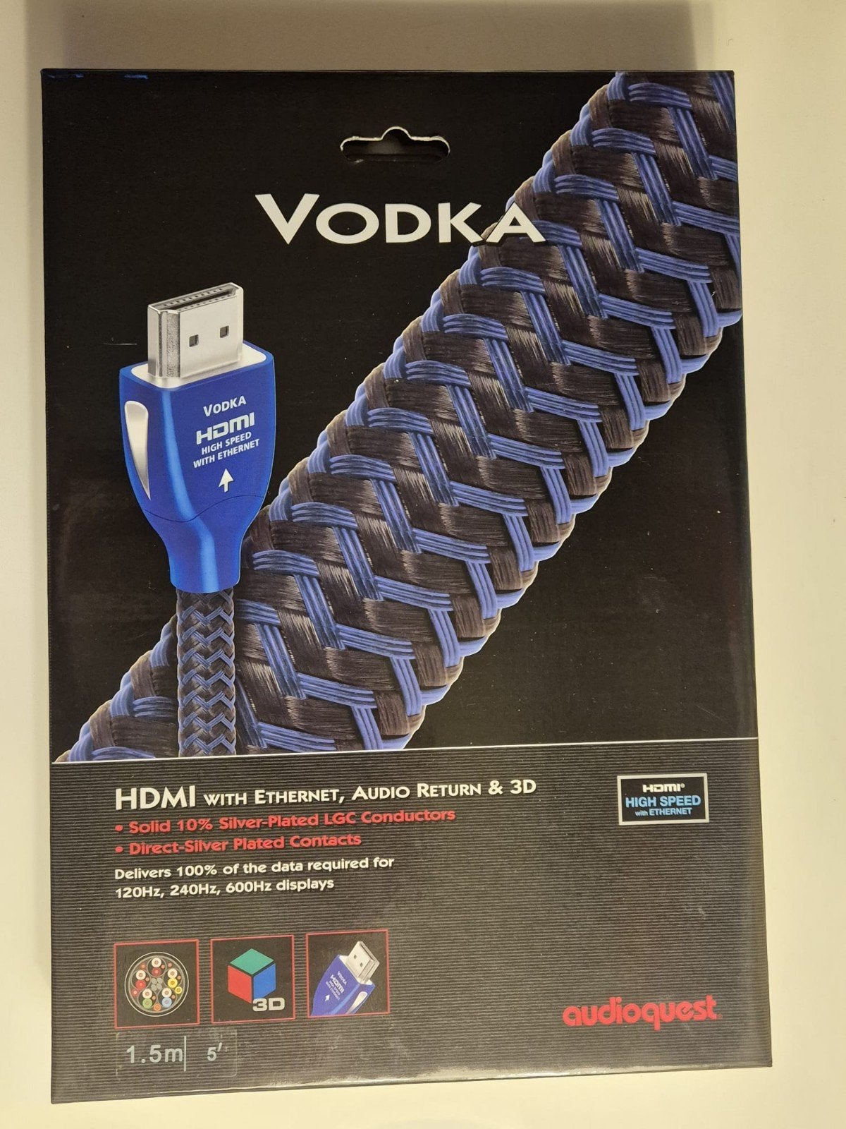 AudioQuest Vodka HDMI-kabel 1.5m - High Speed met Ethernet, Ophalen of Verzenden, Zo goed als nieuw, Minder dan 2 meter, HDMI-kabel