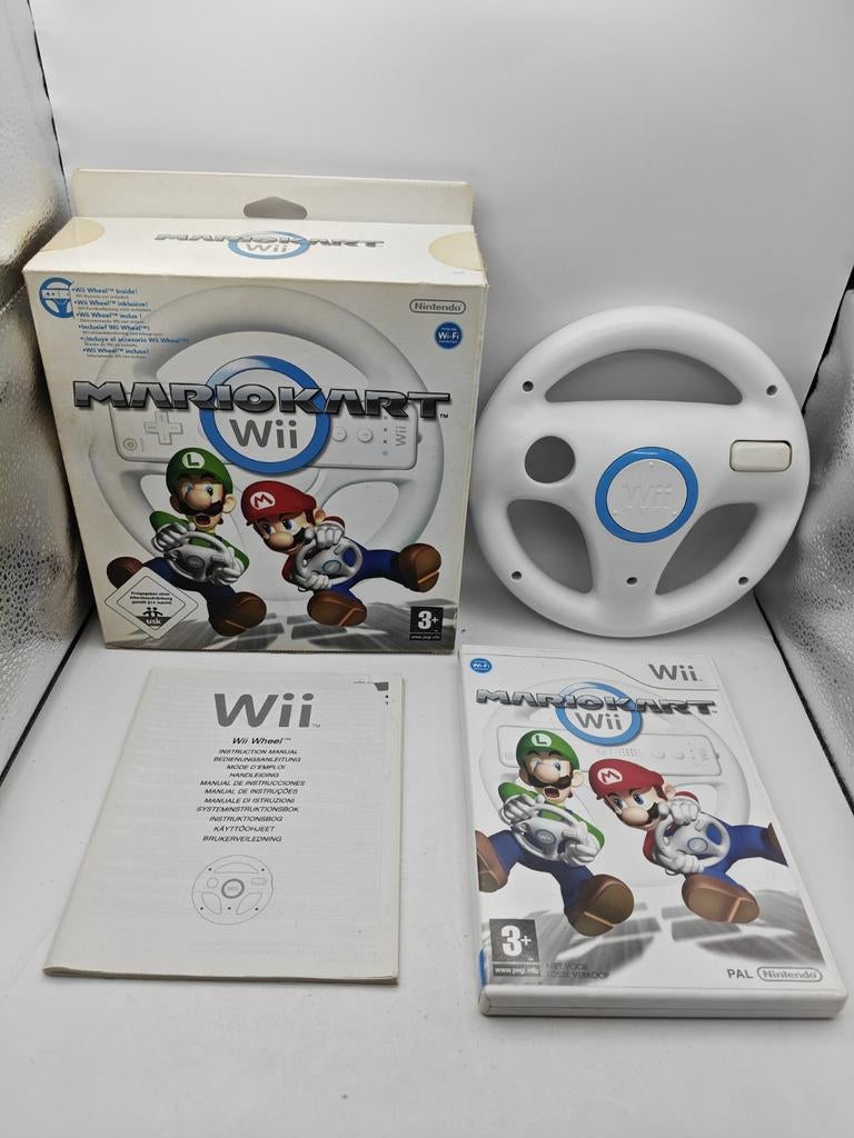 Mario Kart Wii + Wheel en bigbox, Spelcomputers en Games, Nintendo, Gebruikt, Eén computer, Racen en Vliegen