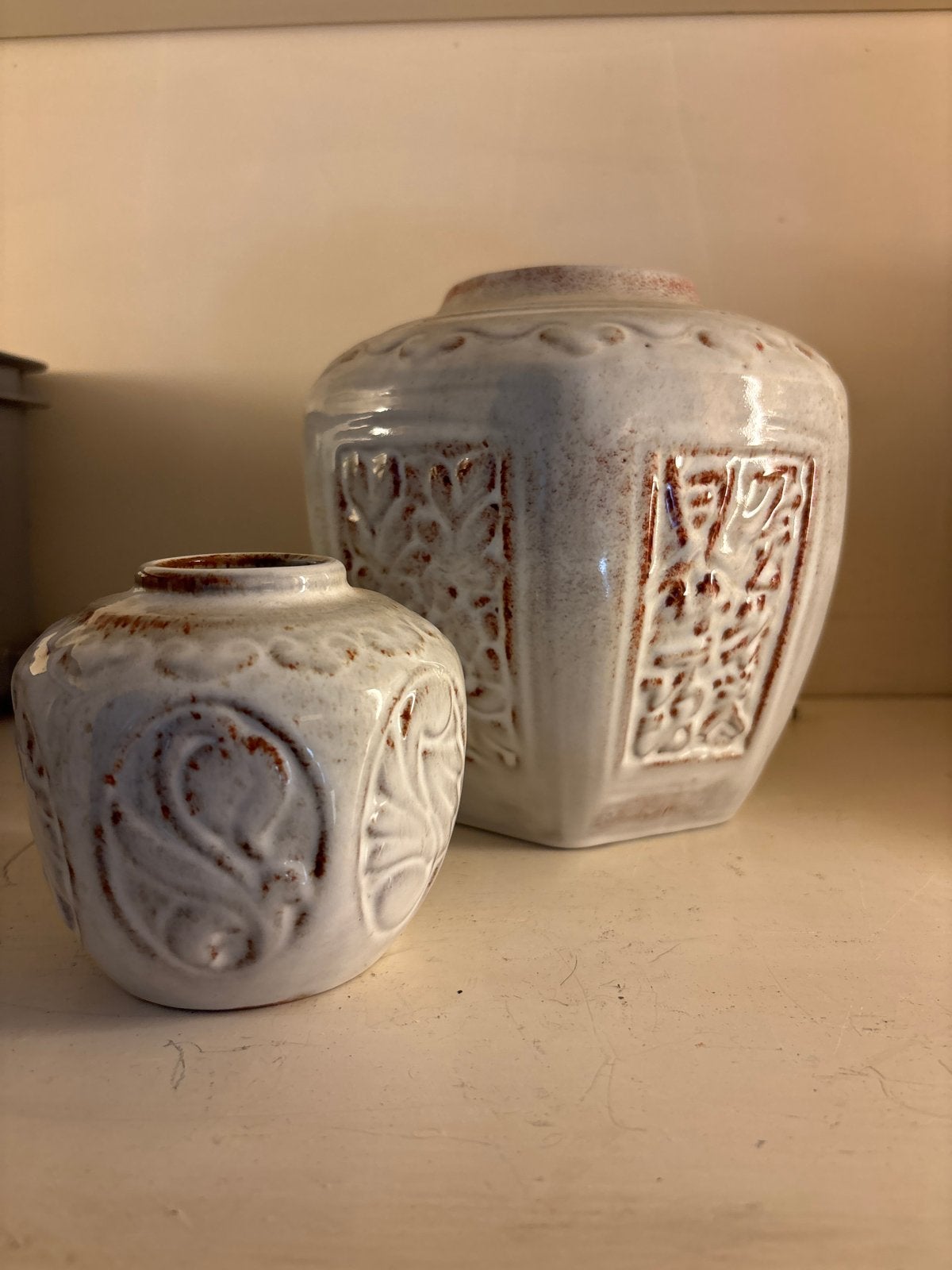 Set van 2 aardewerk Mobach gember potten - wit, Antiek en Kunst, Ophalen