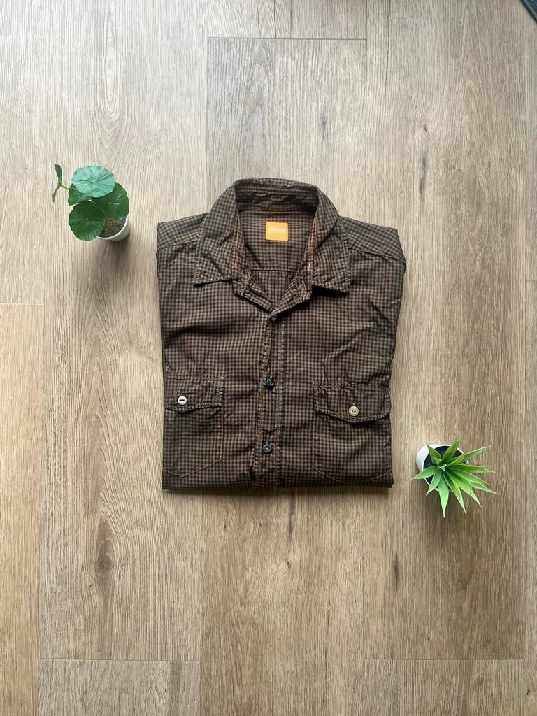 BOSS Hugo Boss overhemd - Gedragen, Ophalen of Verzenden, Gedragen, Bruin, Halswijdte 39/40 (M)