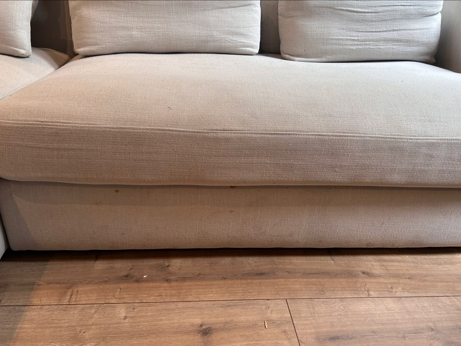 Comfortabele Hoekbank - beige  Stof, Huis en Inrichting, Banken | Bankstellen, Ophalen, 250 tot 300 cm, Gebruikt, 100 tot 125 cm