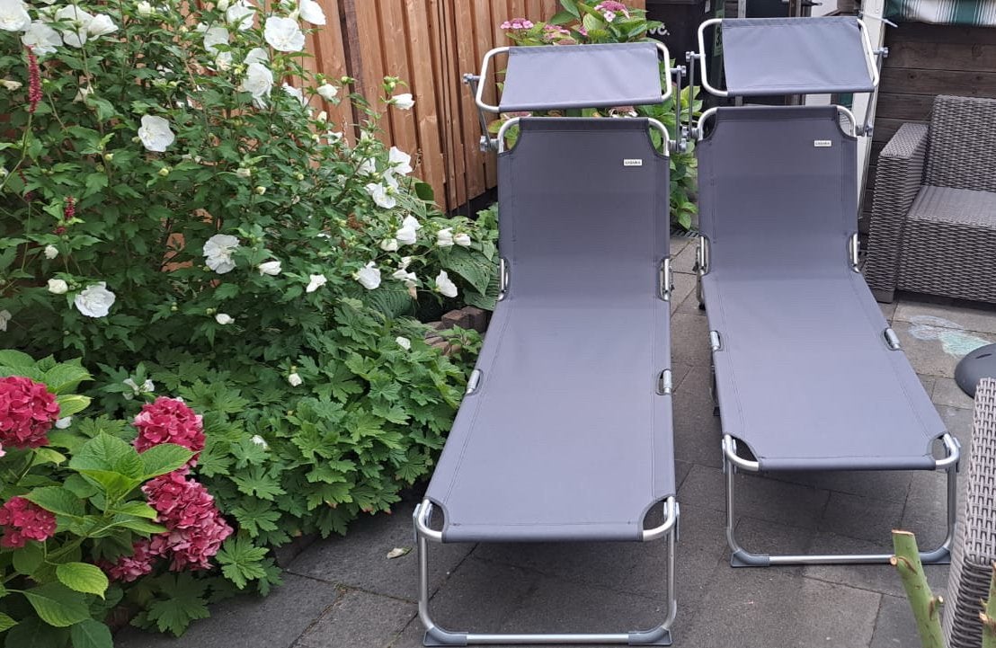 CASARIA Ligbed Hawaï Set van 2 Grijs Aluminium 195x60x30cm, Tuin en Terras, Ligbedden, Ophalen, Gebruikt, Aluminium, Inklapbaar