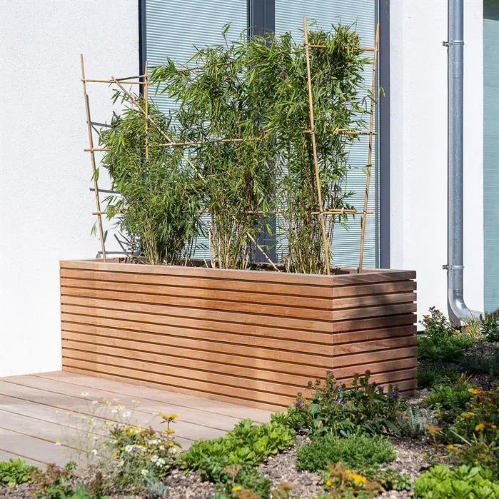 Stijlvolle, luxe bloembakken van hardhout en ayous, Ophalen of Verzenden, Nieuw, Hout, Tuin
