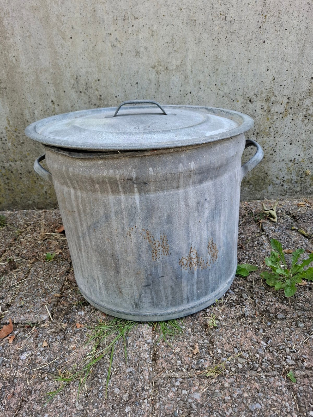 Vintage Zinken Emmer/Kuip met Deksel - 35x40 cm, Ophalen