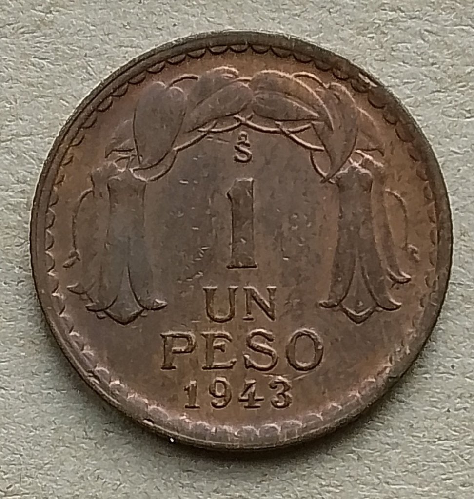 Chili, 1 peso 1943, Ophalen of Verzenden, Zuid-Amerika, Losse munt