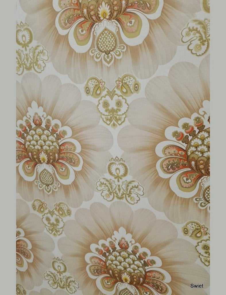 13988 behang grote bloem barokstijl seventies vibe 70s swiet, Ophalen of Verzenden, Bruin