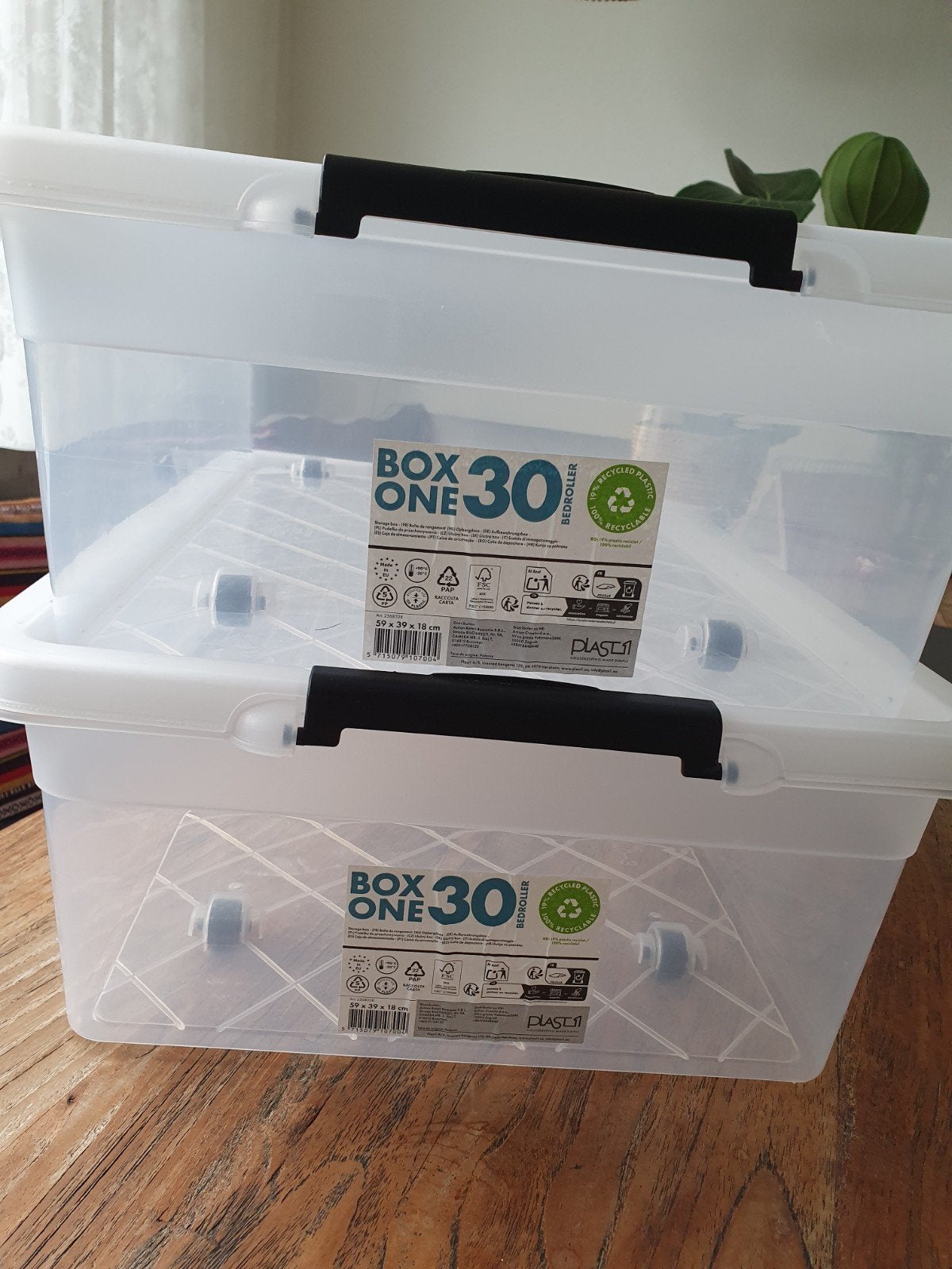 2 opbergboxen van 59 x 39 x 18 cm, Ophalen, Zo goed als nieuw