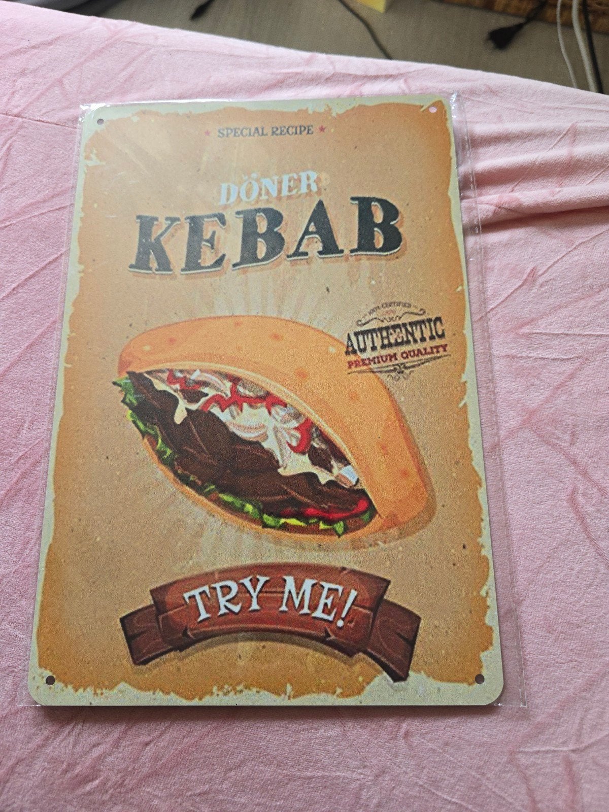 Vintage Döner Kebab Reclamebord - 'Try Me!', Metaal, Verzenden, Nieuw, Reclamebord
