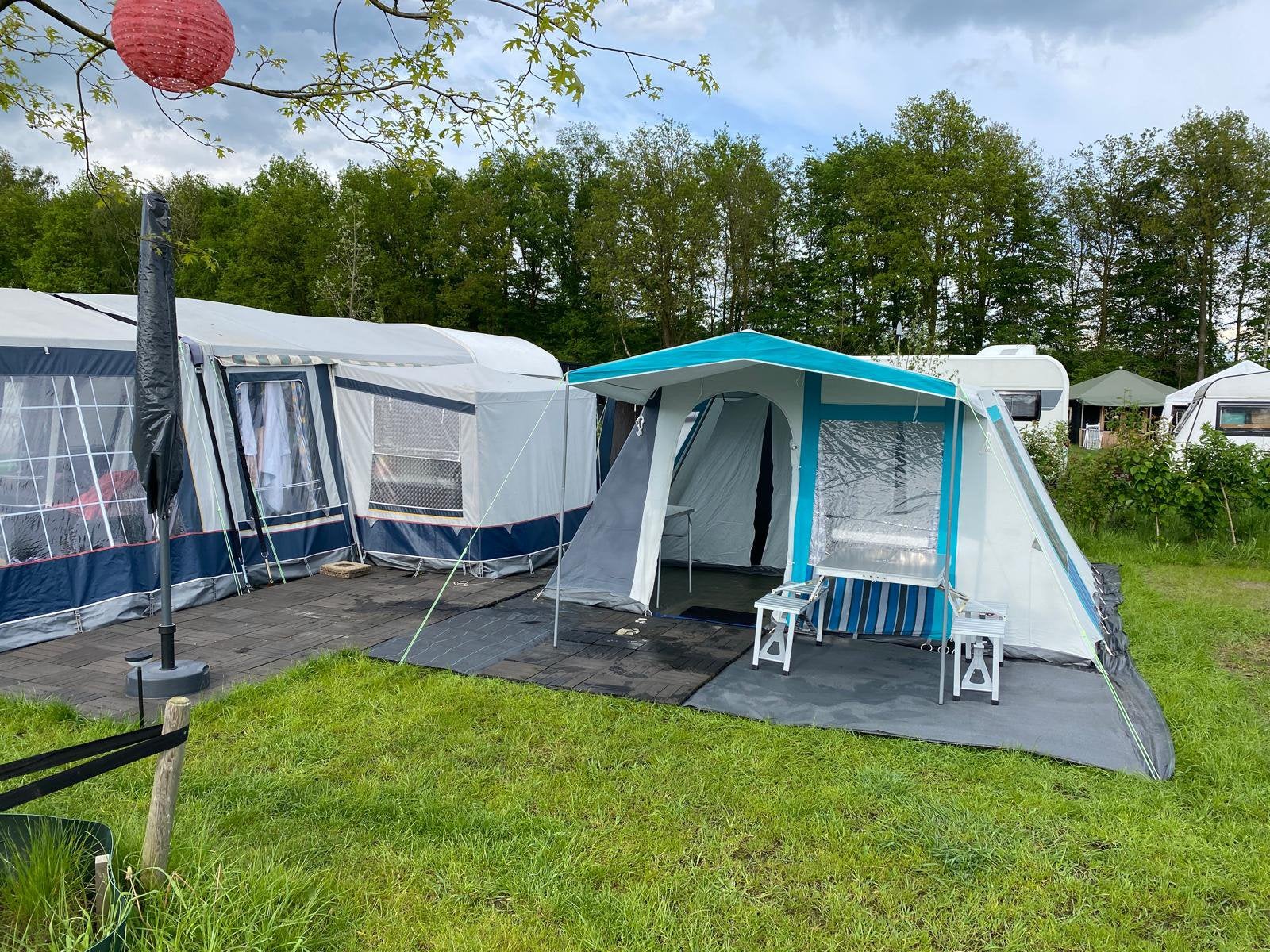 Retro bungalo tent 4 personen van katoen, Caravans en Kamperen, Ophalen, Gebruikt