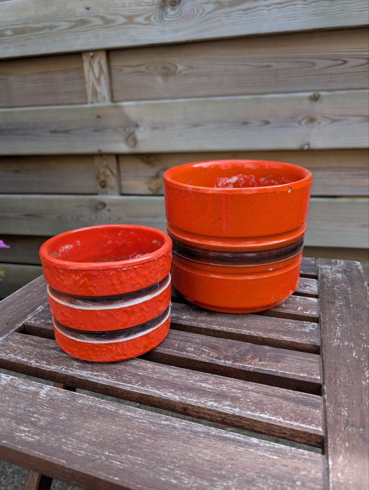 Set van 2 oranje bloempotten, vintage stijl, Ophalen, Gebruikt, Rond, Balkon