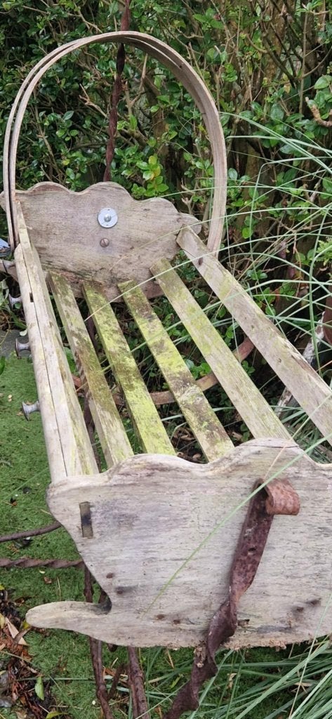 smeedijzeren plantenstandaard met houten bak (brocante), Ophalen, Gebruikt, Balkon, Metaal