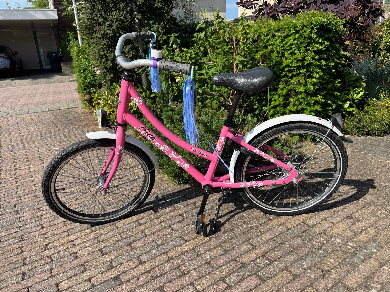Kinderfiets Aldo Bella Ragazza roze met Elza slierten, Fietsen en Brommers, Ophalen, Gebruikt, Velgrem, Handrem