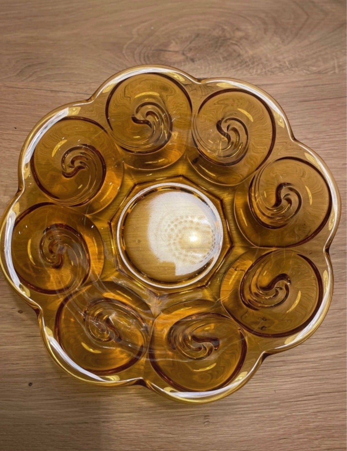 Vintage amberkleurige persglas schaal design, Ophalen of Verzenden