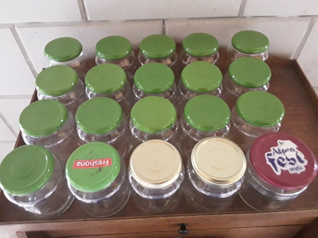 20 kleine glazen conservenpotjes, Ophalen of Verzenden, Zo goed als nieuw, Overige typen