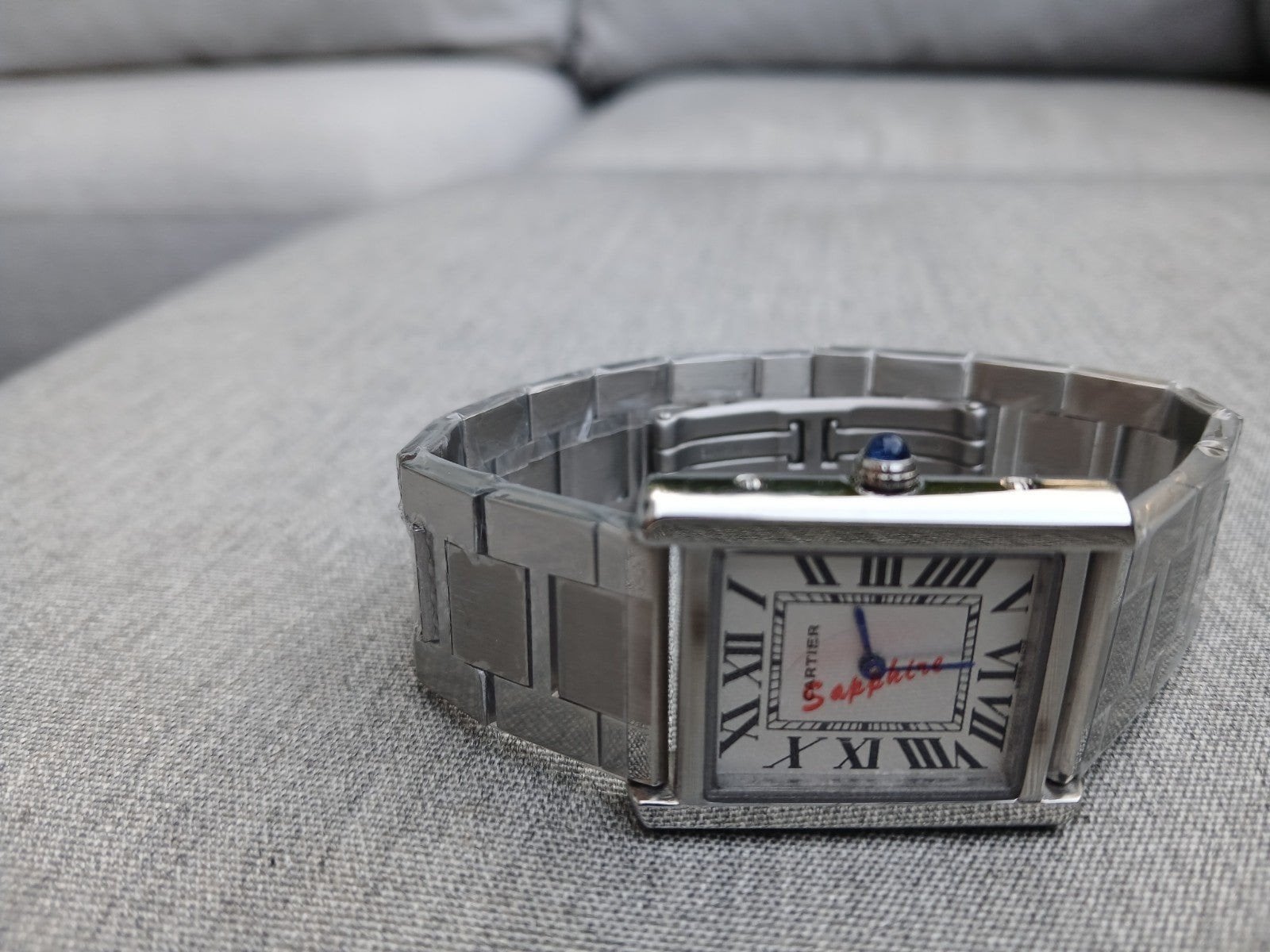 Cartier Tank Sapphire Horloge nieuw, Ophalen of Verzenden, Nieuw, Staal, Overige merken