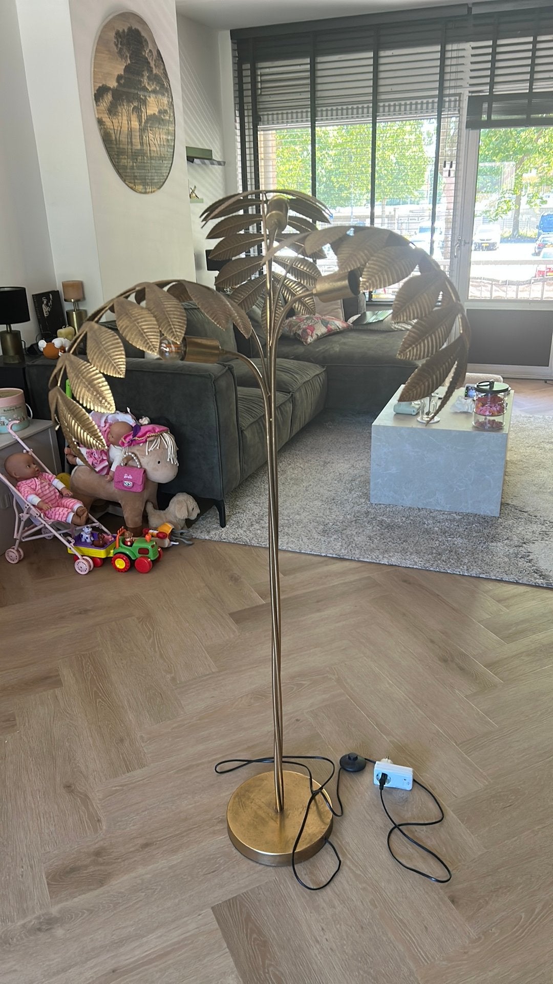 Gouden lamp met veren, Ophalen, Zo goed als nieuw, 100 tot 150 cm