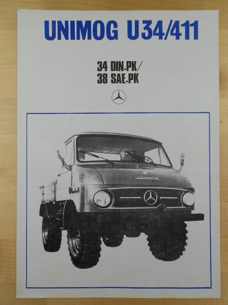 Mercedes Unimog U34 411 1971 Brochure U411, Zo goed als nieuw, Unimog, Mercedes, Ophalen of Verzenden