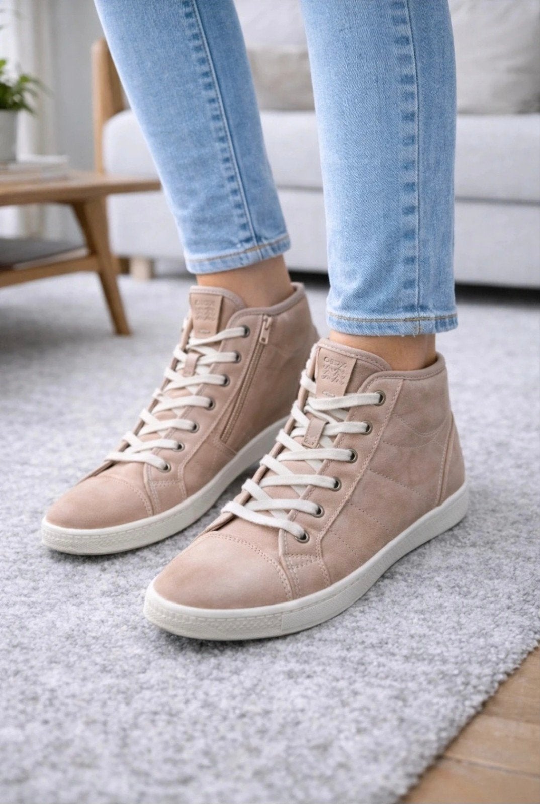 Geox Respira dames sneakers hoog beige/roze suede – maat 40, Geox, Beige, Ophalen of Verzenden, Sneakers of Gympen