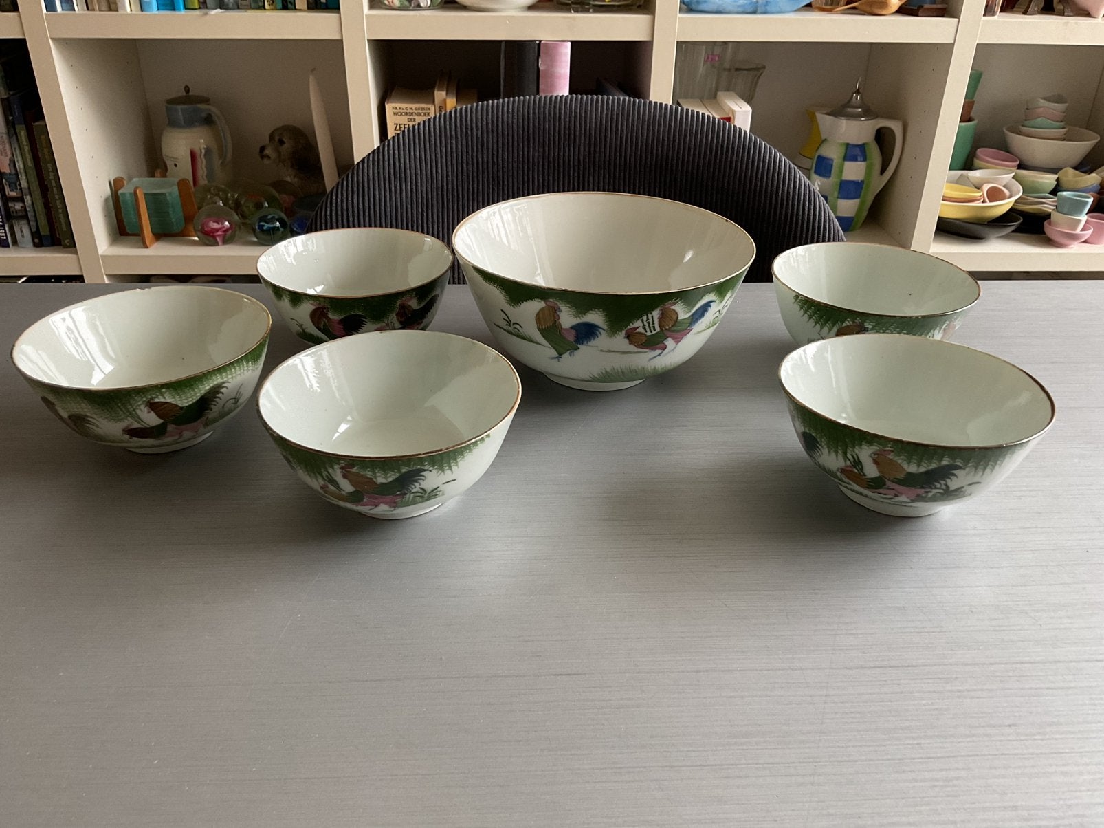 6x Chinese porseleinen hanenkom rijstkom 1e helft 20e eeuw, Antiek en Kunst, Ophalen of Verzenden