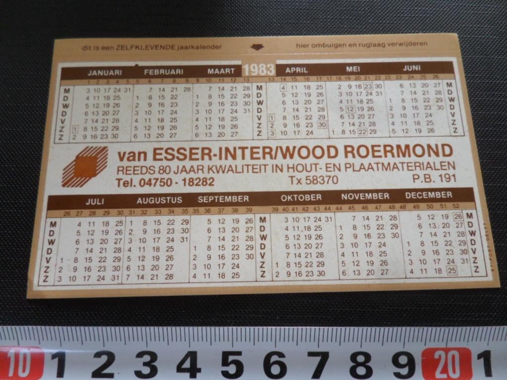 sticker Kalender 1983 Roermond van ESSER INTERWOOD Hout, Ophalen, Zo goed als nieuw