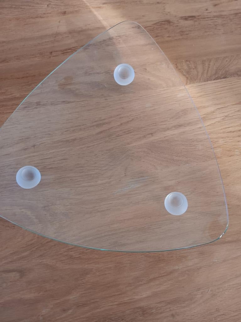 Glazen schaal/dienblad met 3 pootjes, driehoekig, Ophalen of Verzenden