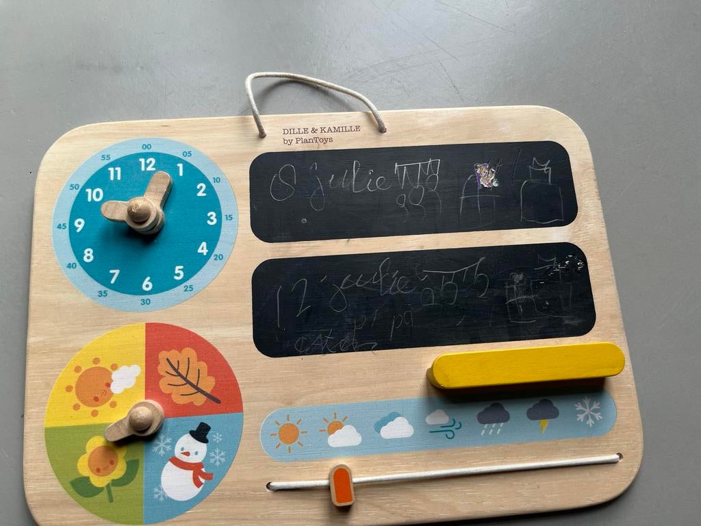 Dille & Kamille PlanToys houten weer- en klokbord, Kinderen en Baby's, Speelgoed | Educatief en Creatief, Gebruikt, Ontdekken