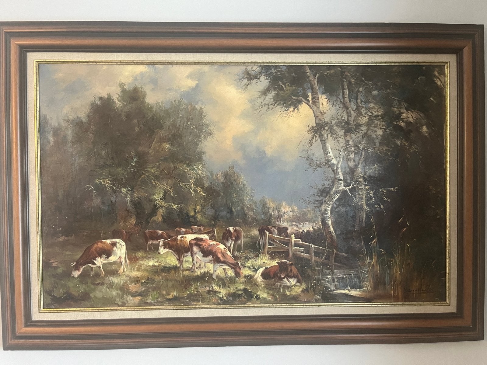Schilderij Hendrik Breedveld - Koeien in Landschap (60x90cm), Antiek en Kunst, Doek, Realistisch, Ophalen of Verzenden, Gesigneerd
