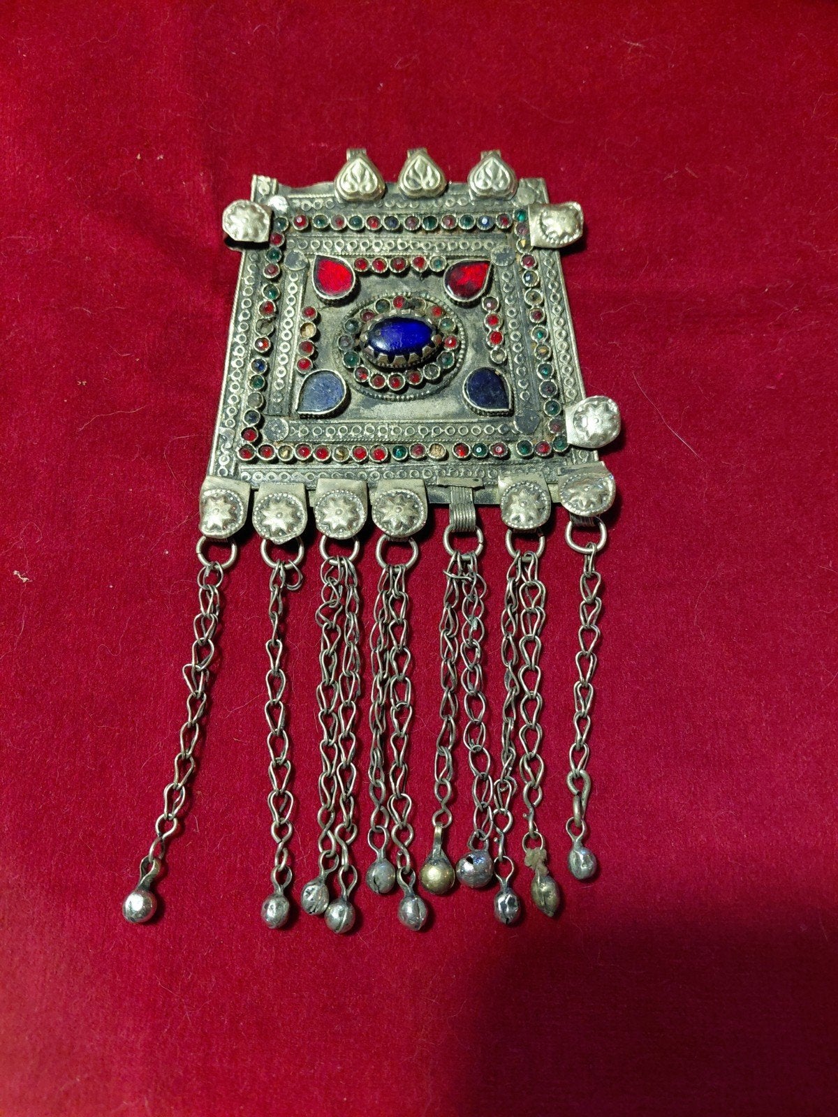 Vintage Zilveren Hanger met Edelstenen en Kwastjes, Ophalen of Verzenden, Zilver, Hanger, Met edelsteen