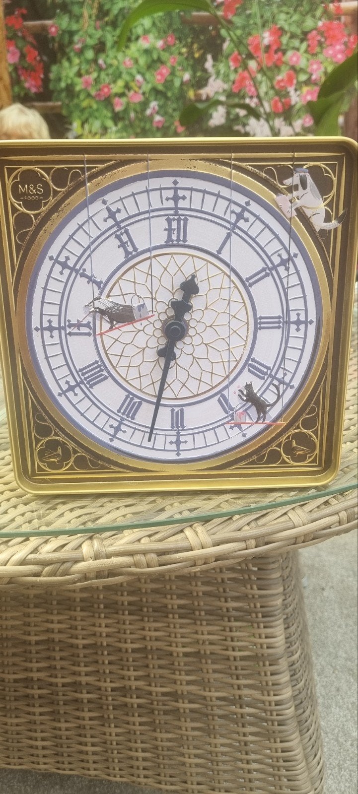 M&S Big Ben Klok Blik met Britse Bezienswaardigheden, Goud, Vintage, Analoog, Ophalen of Verzenden