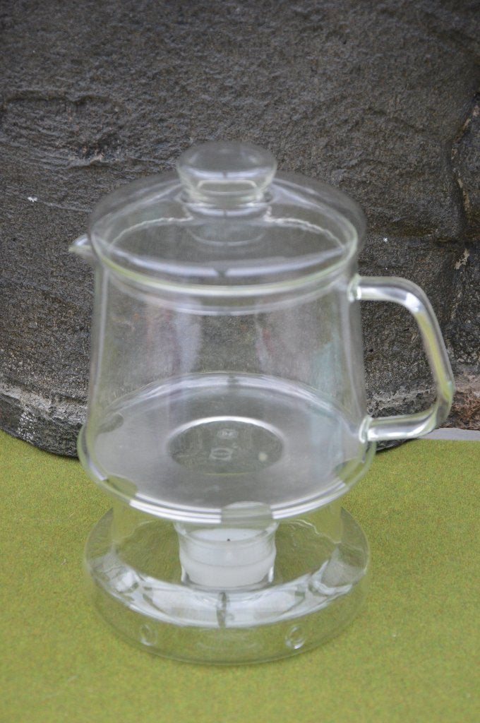 Douwe Egberts glazen theepot (1 liter) + theelichtverwarmer, Ophalen of Verzenden, Glas, Zo goed als nieuw, Theepot
