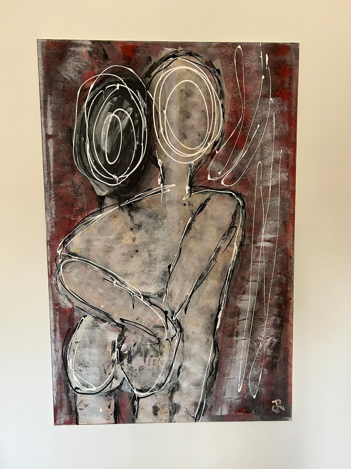 Expressionistische compositie, gesigneerd JR, (115 X 75), Ophalen