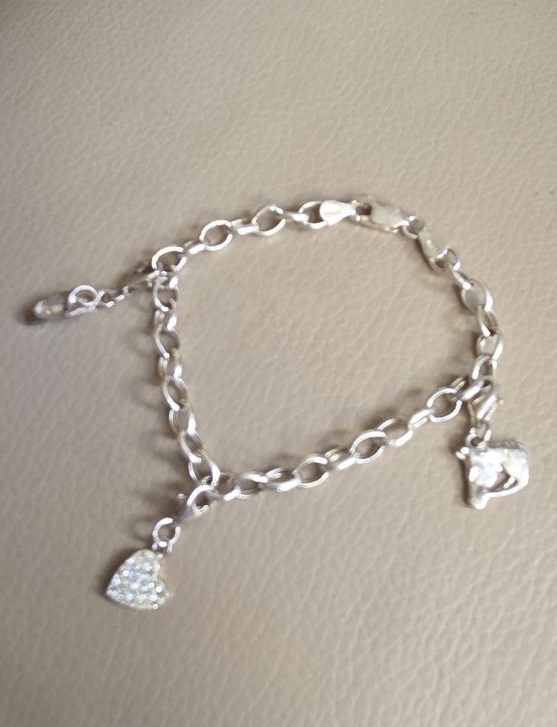 Prachtige zilveren (925) bedelarmband / armband met 3 bedels, Sieraden, Tassen en Uiterlijk, Armbanden, Ophalen, Zo goed als nieuw