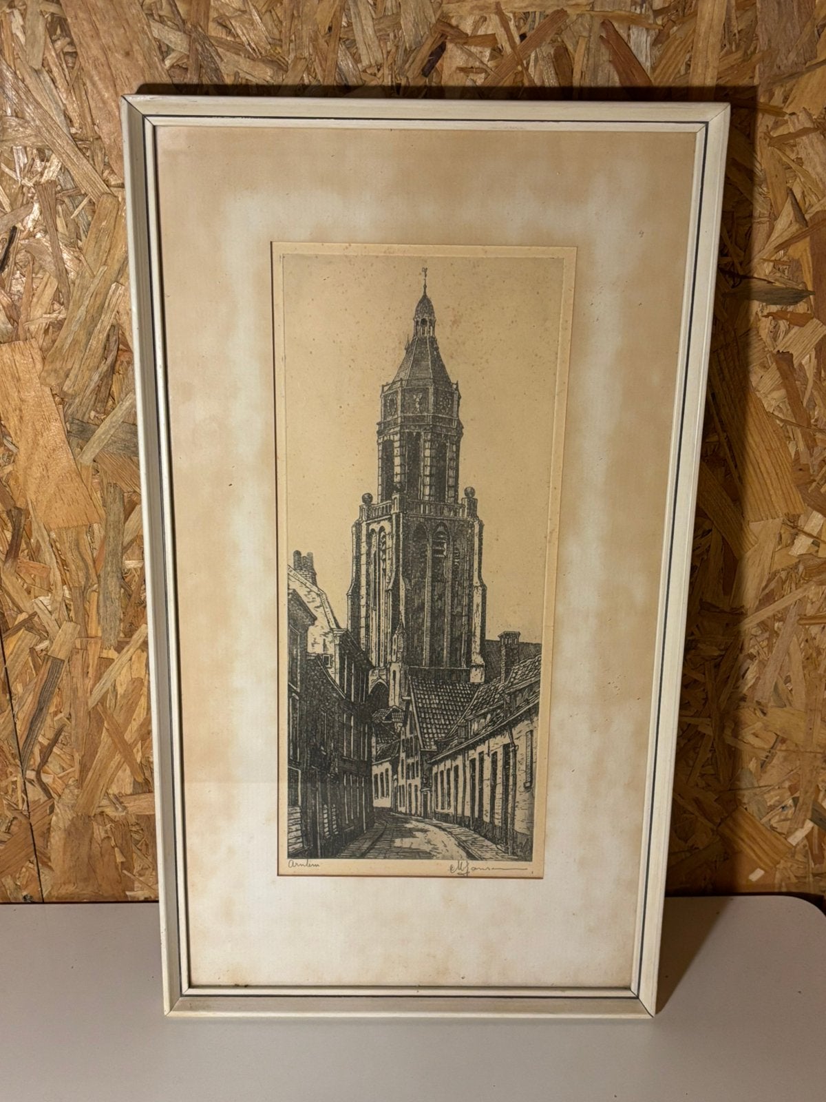 Ingelijste ets van Arnhem – Eusebiuskerk (voor WOII), Ophalen of Verzenden