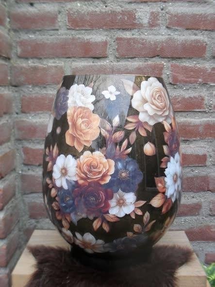 1 handgemaakte decoupage vaas, Huis en Inrichting, Handgemaakt, Meerkleurig, 30 cm, Nieuw