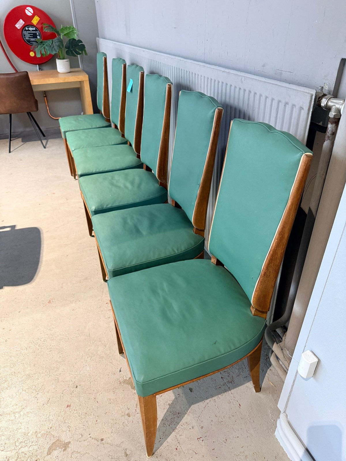 Set van 6 Vintage Groen/ Turquoise Eetkamerstoelen, Ophalen