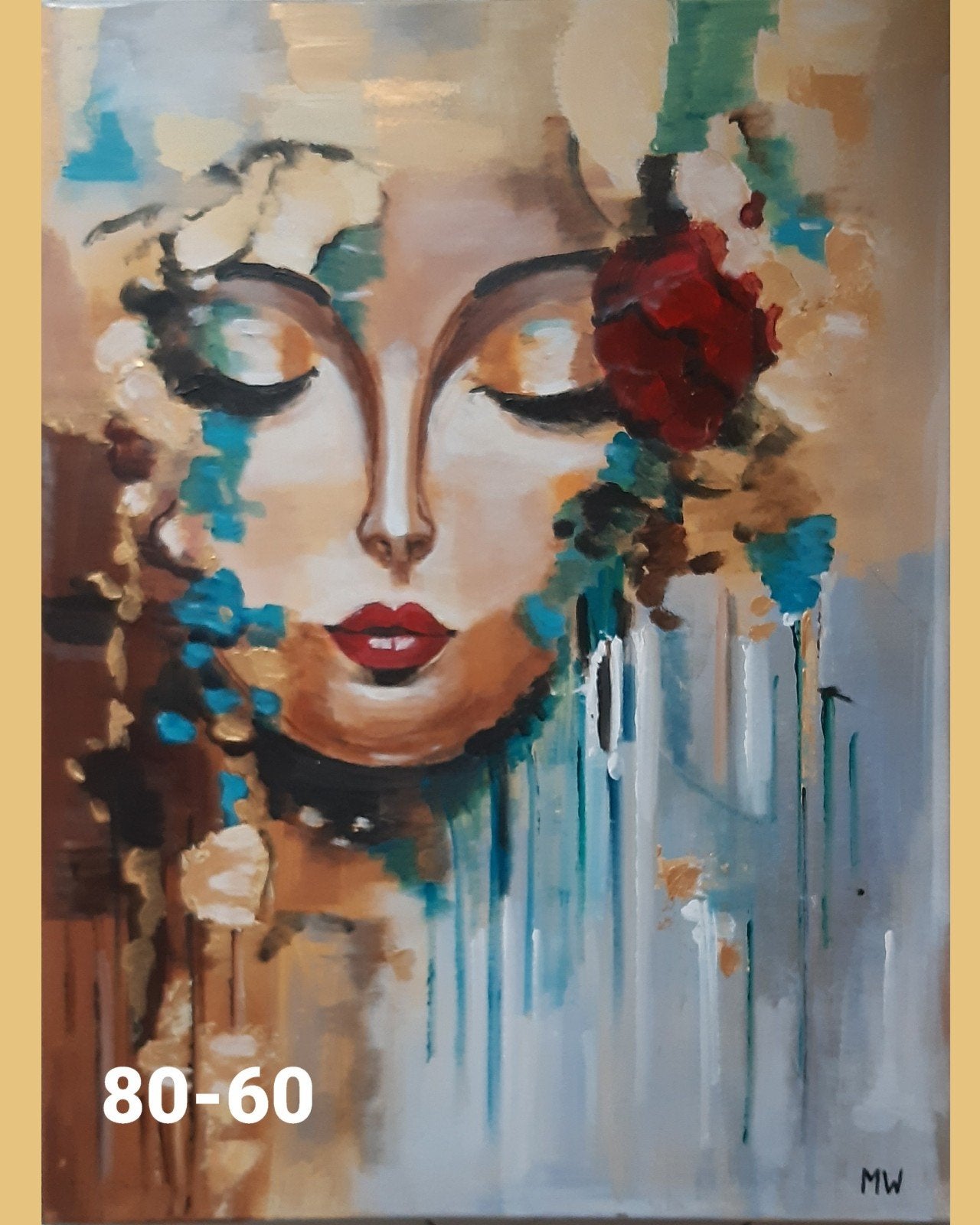 Artistiek Dromerig Portret Schilderij 80x60cm, Ophalen of Verzenden