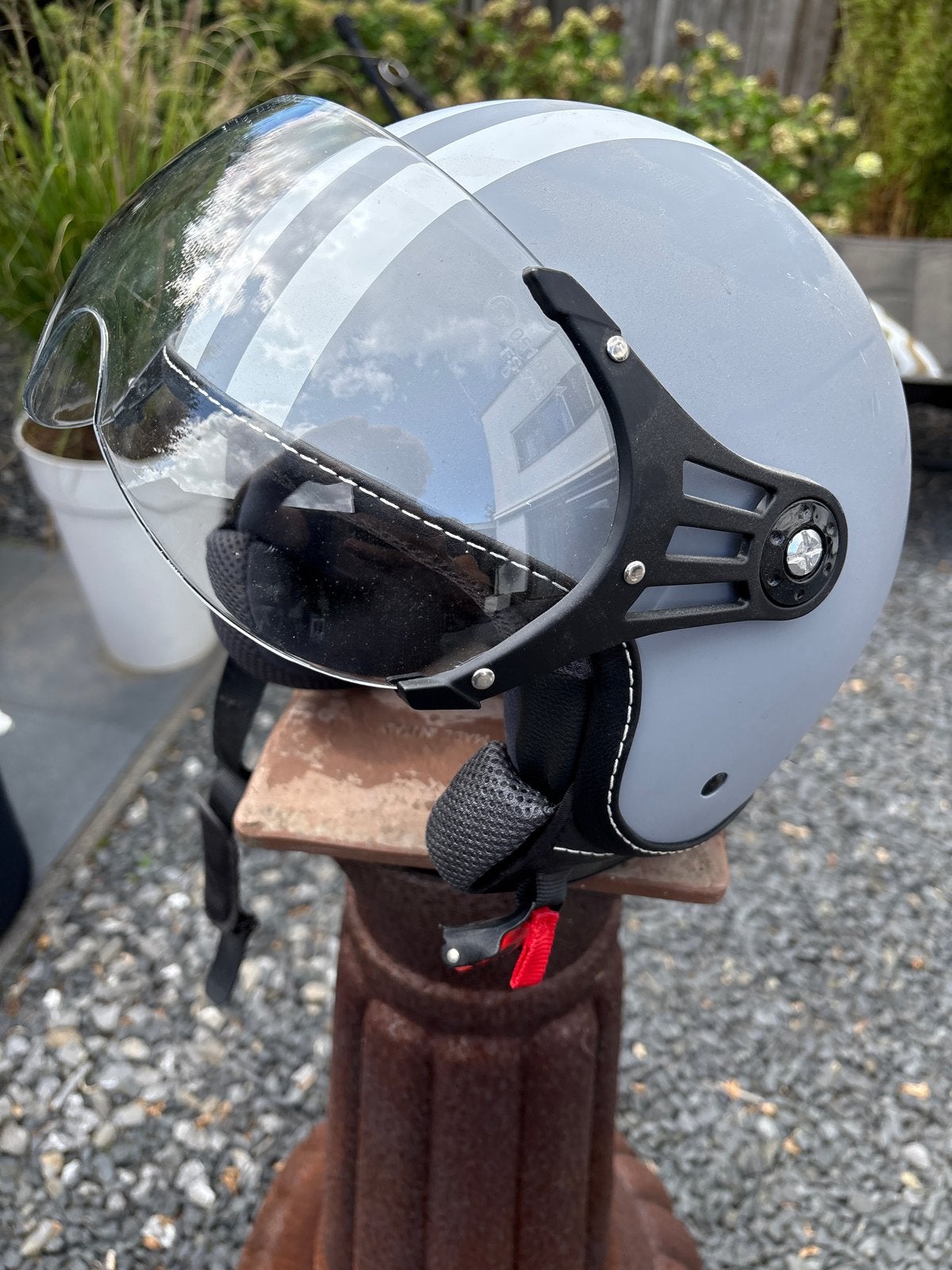 VinZ scooterhelm maat S 55-56, grijs met strepen, Ophalen, Zo goed als nieuw, Small