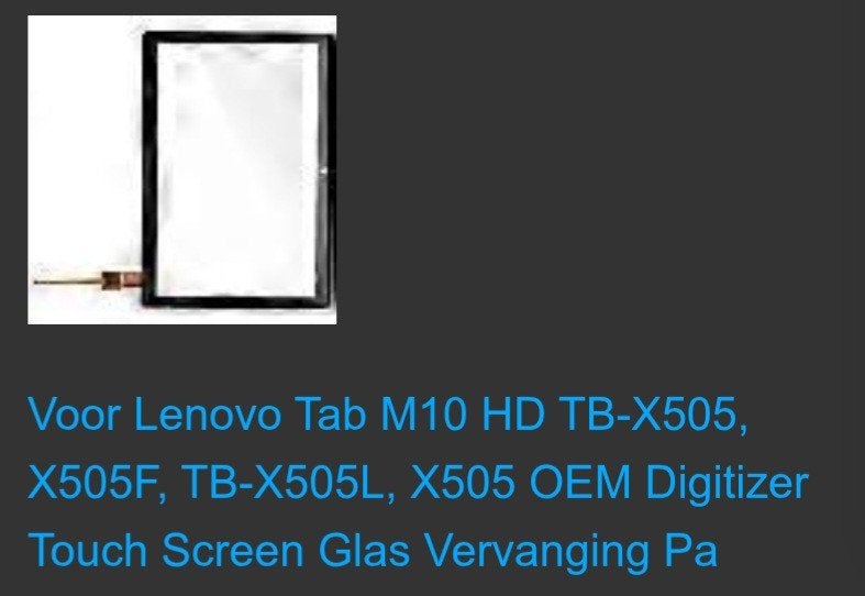 Lenovo Tab M10 HD TB-X505 Digitizer Touchscreen Glas, Computers en Software, Windows Tablets, 32 GB, Nieuw, Ophalen of Verzenden
