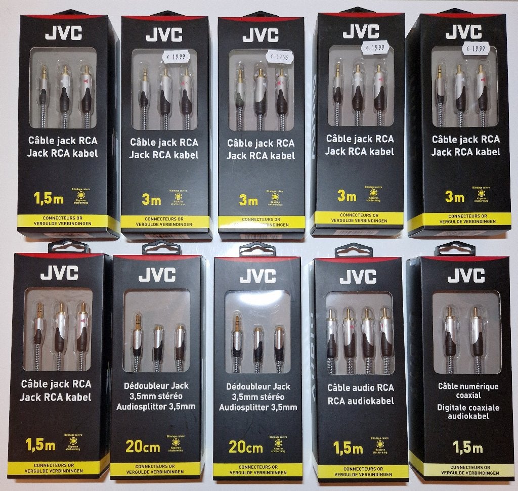 Partij 10x Diverse JVC Audiokabel Nieuw in Verpakking, Ophalen of Verzenden, Nieuw, Minder dan 2 meter, Overige kabels