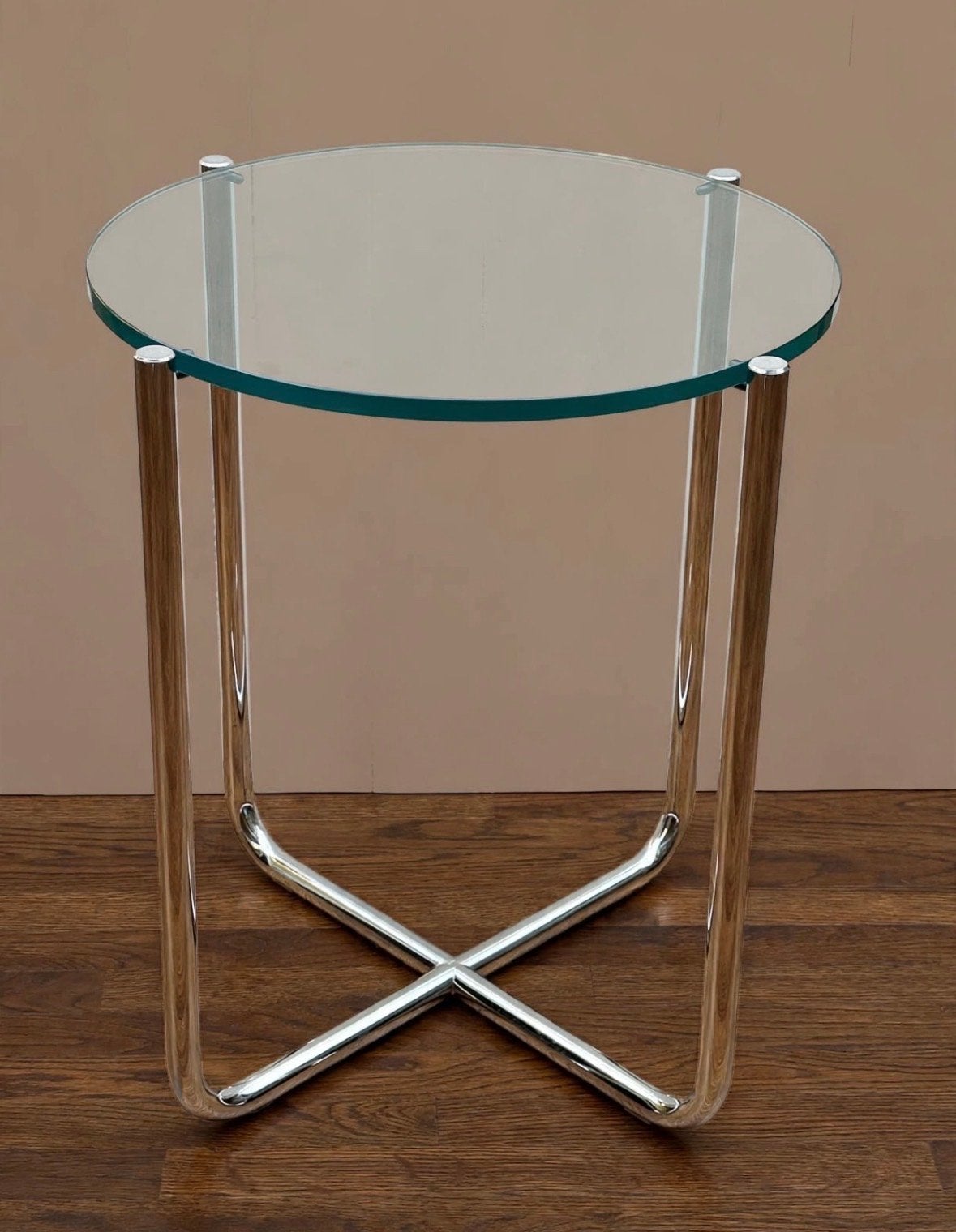 Gispen Today 413 bijzettafel - Chroom & Glas Bauhaus stijl, Huis en Inrichting, Ophalen, Minder dan 55 cm, Gebruikt, Rond