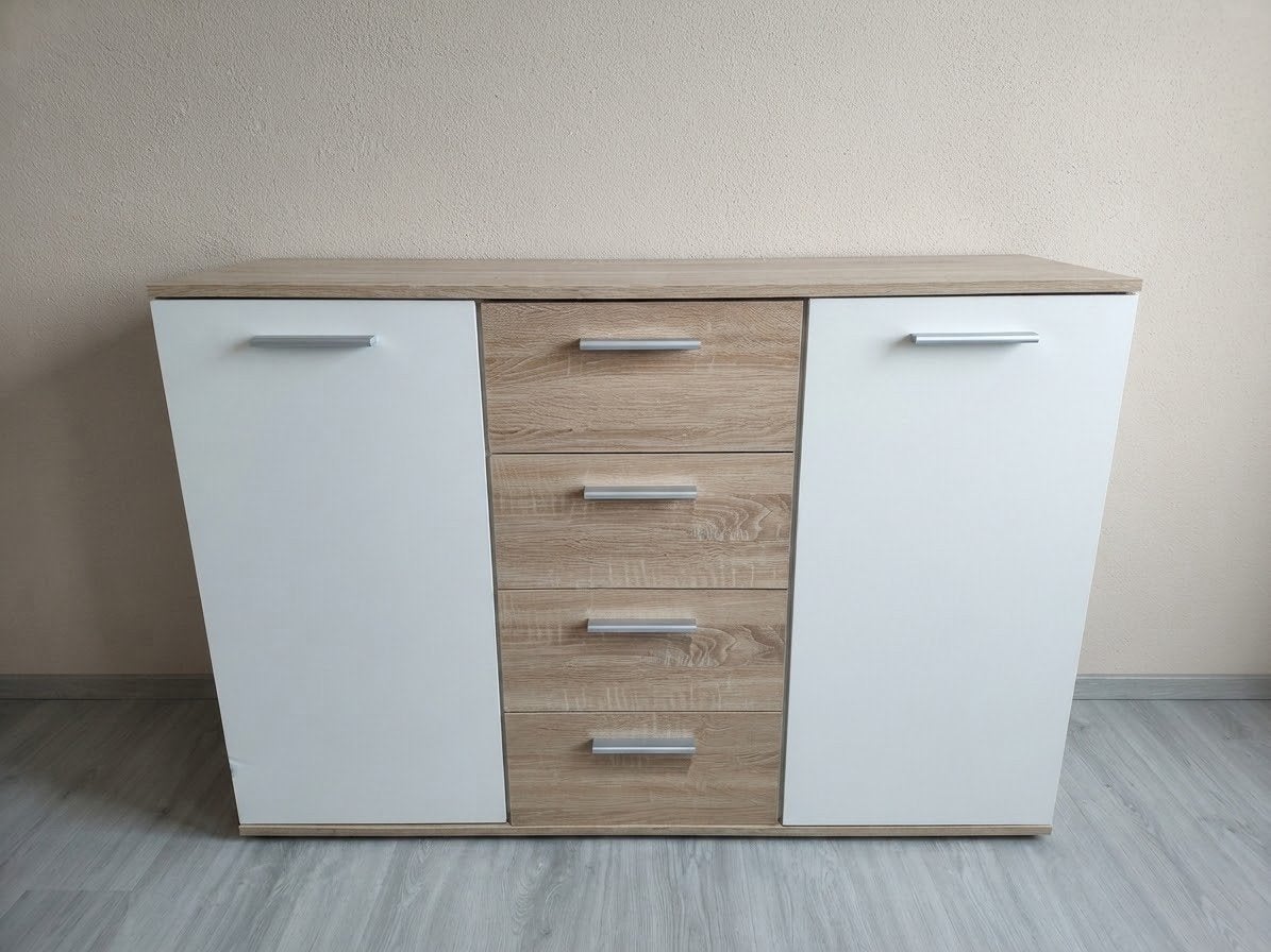 Kast wit/eikenkleur 85x120x35 cm, Ophalen, Gebruikt, 25 tot 50 cm, Overige houtsoorten
