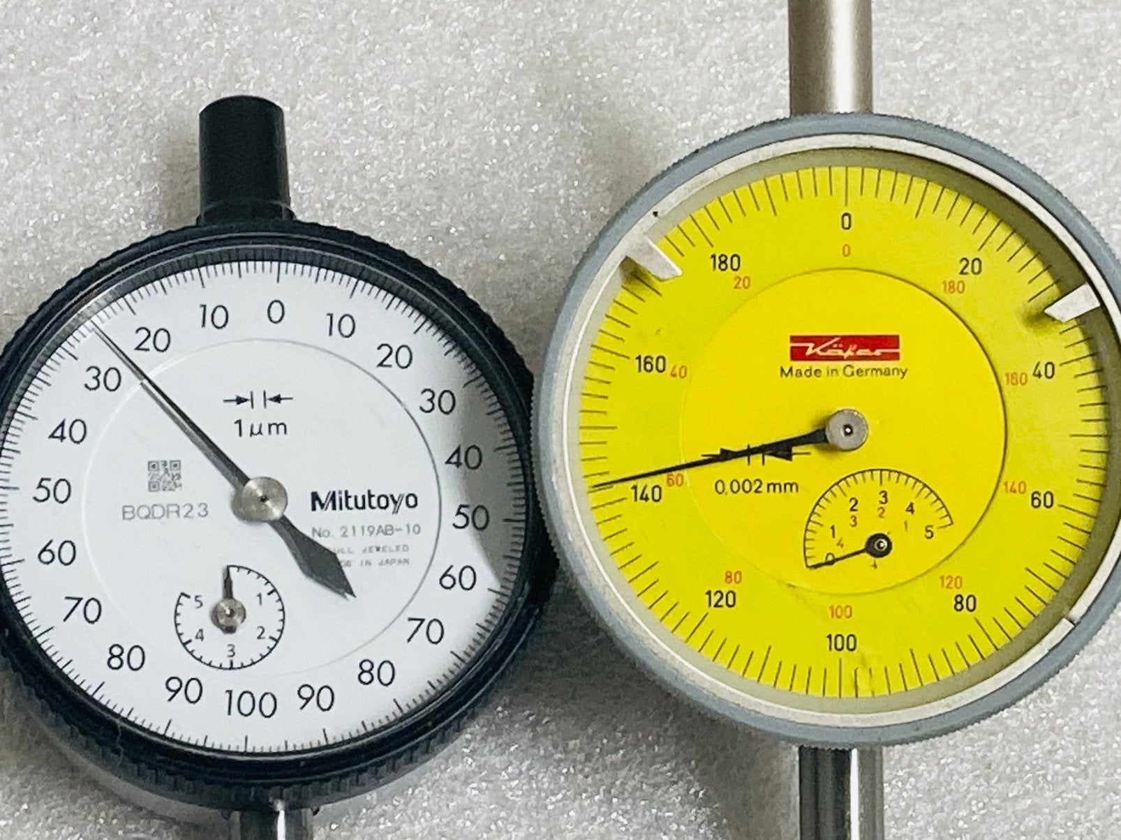 0.001 mm&0.002 mm meetklokken Mitutoyo & kafer, Ophalen of Verzenden, Zo goed als nieuw
