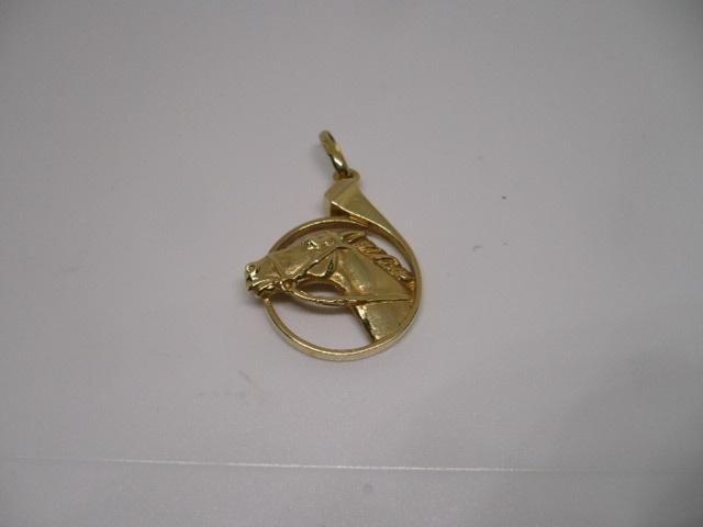14 karaat gouden kettinghanger paardenhoofd 6..4 gram ned.k, Ophalen of Verzenden, Gebruikt, Goud, Goud