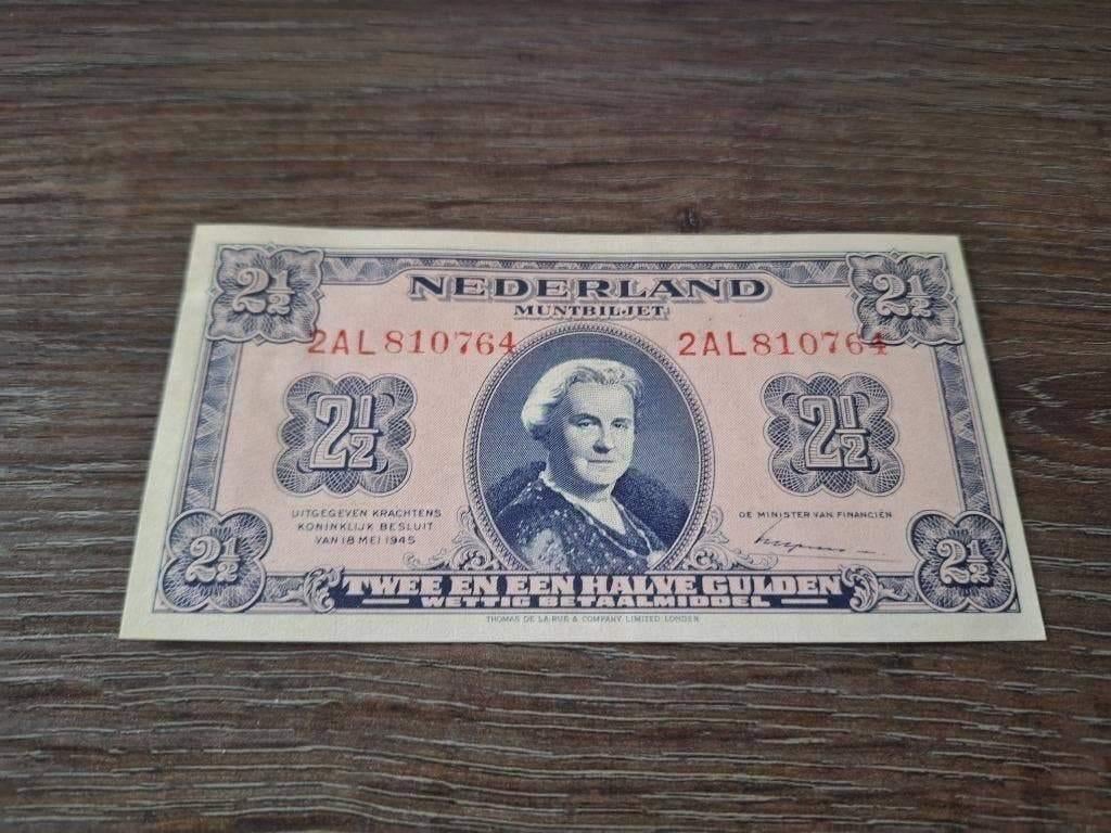 Vrijwel UNC biljet 2,5 gulden 1945, 1 cijfer 2 letters, Ophalen of Verzenden