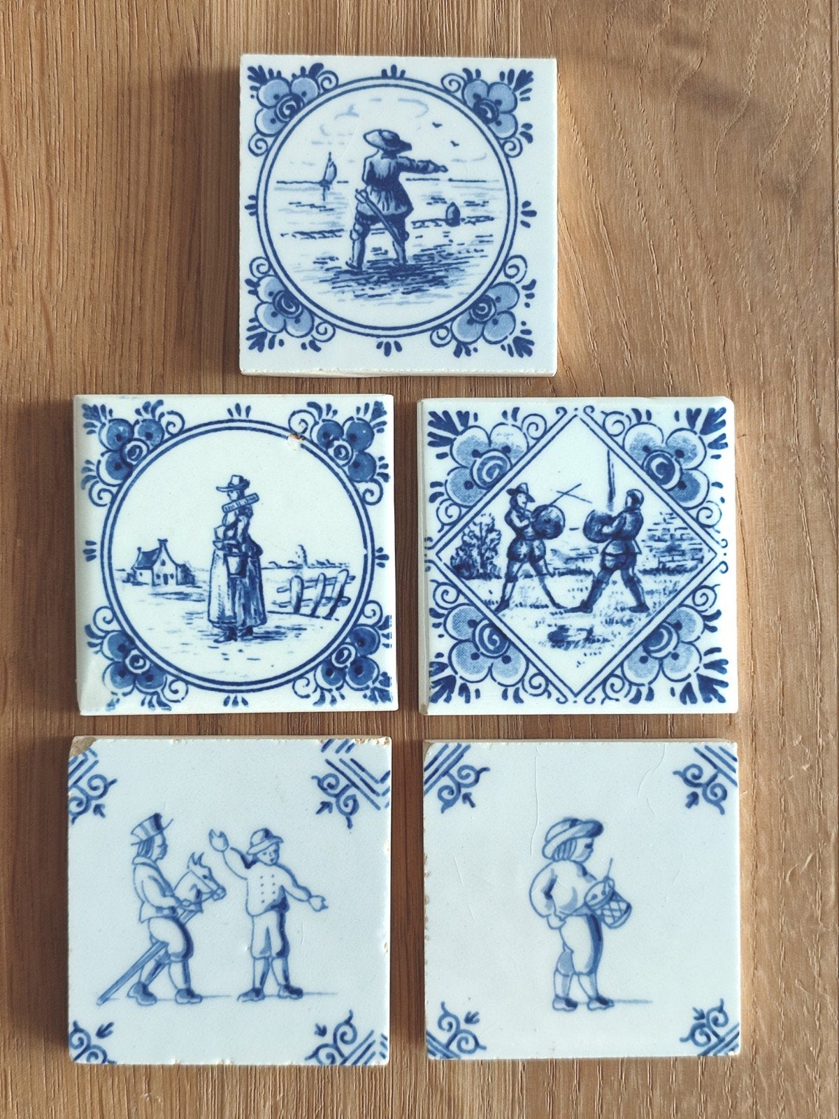 5 oude Delfts blauwe tegels tegeltjes antiek keramiek, Antiek en Kunst, Antiek | Wandborden en Tegels, Ophalen of Verzenden
