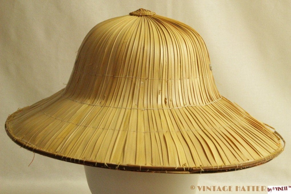Vintage Jungle Safari hoed stro 59-60 in totaal drie maal, Ophalen of Verzenden, Gedragen, 58 of 59 cm (L, 7¼ of ⅜ inch), Hoed