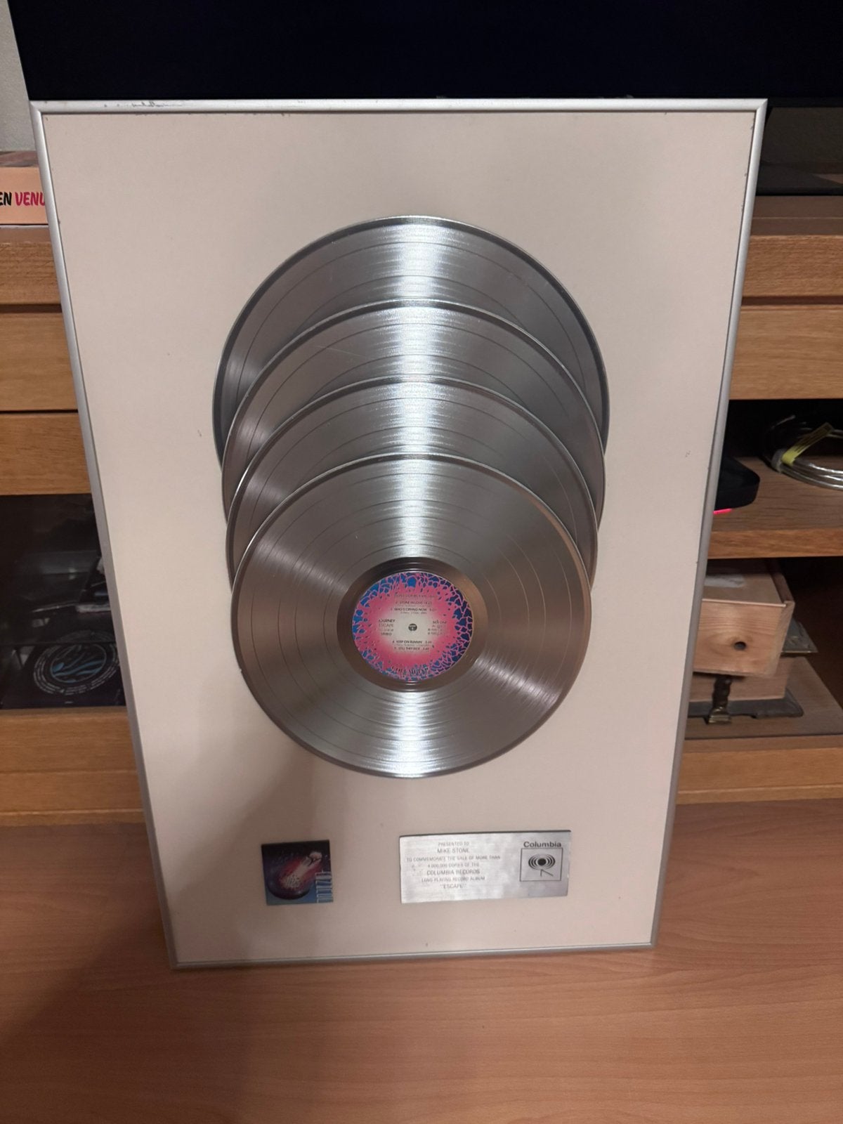 Journey Escape multi platina lp award steve perry, Ophalen, Gebruikt, Poster, Artwork of Schilderij