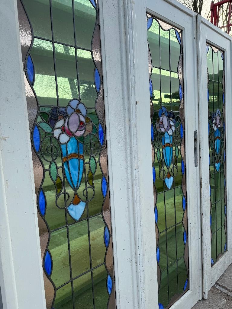 3-delige openslaande glas in lood jugenstil deuren 202x195cm, Ophalen