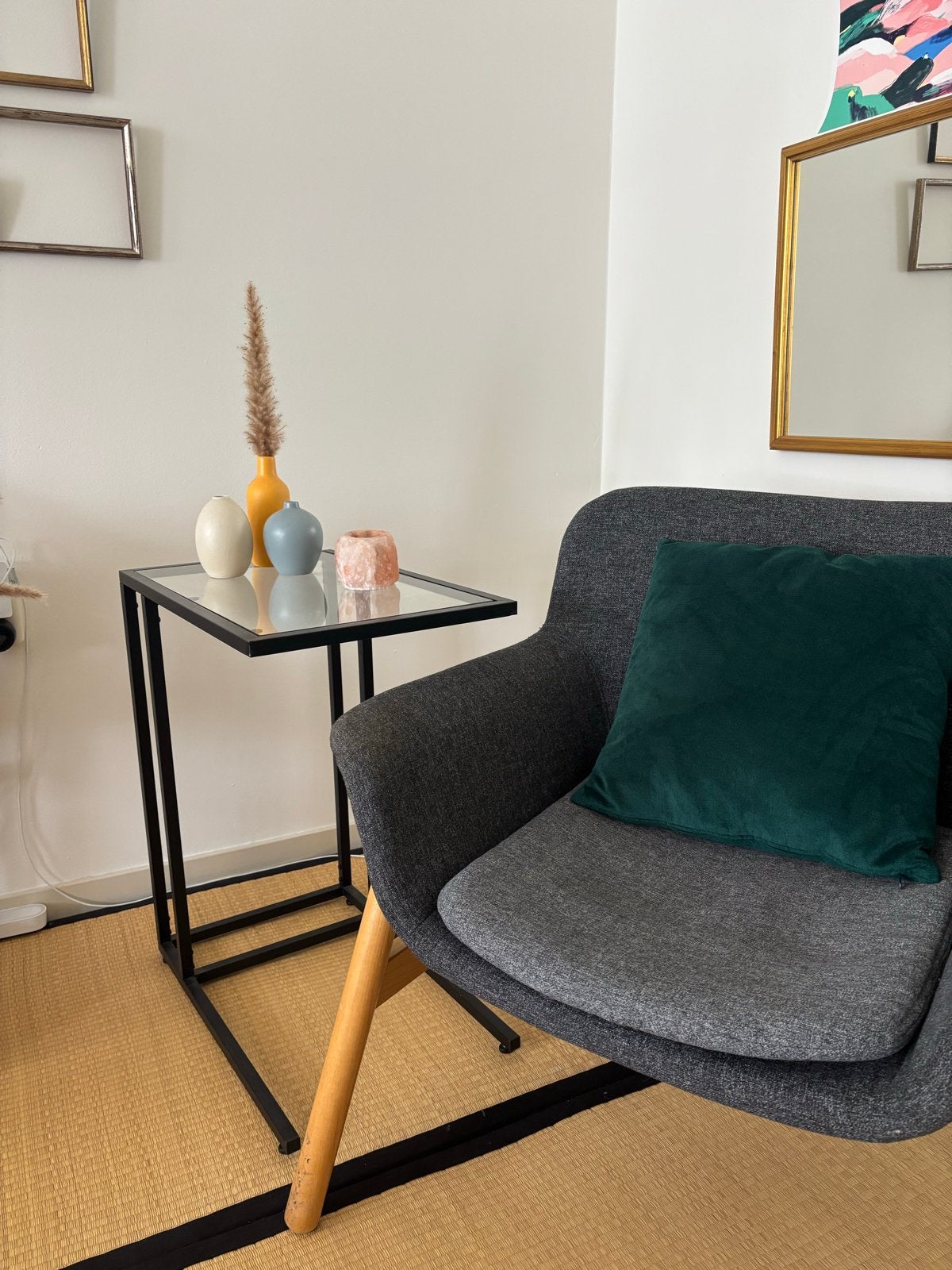 Comfortabele grijze stoffen fauteuil - Scandinavisch design, Ophalen, Minder dan 75 cm, Zo goed als nieuw, 50 tot 75 cm